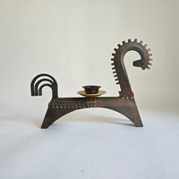 Vintage Mid Century Modern Kerzenständer Schmiedeeisen Mit Messing 60S Design 60Er Jahre Udssr von MCMeffect