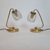 Vintage Mid Century Modern Paar Kleine Bubble Lampe Aus Messing Und Glas Von Sakü von MCMeffect