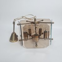 Vintage Mid Century Modern Rauchglas Und Messing Kronleuchter 80Er Jahre von MCMeffect