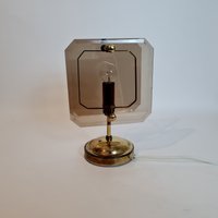 Vintage Mid Century Modern Tisch Glas Messing Lampe 80Er Jahre von MCMeffect