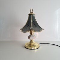 Vintage Mid Century Modern Tisch Rauchglas Messing Lampe 80Er Jahre von MCMeffect