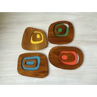 Mid Century Modern Holz Untersetzer - Abstraktes Space Age Dekor 4Er Set von MCModernStudio