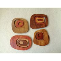 Untersetzer, Mid Century Modern, Abstrakte 4Er Set Retro Holz Space Age Dekor, Mcm von MCModernStudio