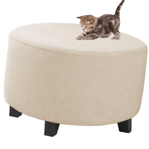 Hocker Husse Für Fußhocker Rund 40x40 50x50 60x60 Stretch Ottomane Abdeckung Weiß/Schwarz Bezug Überzug Cover Weiche Hocker Protector Hockerabdeckung Hocker Bezug Jacquard Abnehmbare Waschbar ( Color von MCNDSI