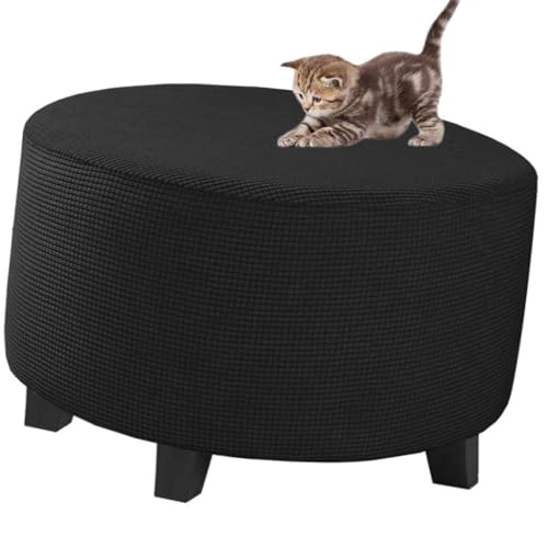 Hocker Husse Für Fußhocker Rund 40x40 50x50 60x60 Stretch Ottomane Abdeckung Weiß/Schwarz Bezug Überzug Cover Weiche Hocker Protector Hockerabdeckung Hocker Bezug Jacquard Abnehmbare Waschbar ( Color von MCNDSI