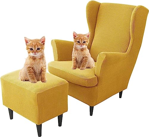 Wingback Armchair Cover 3 Piece Set Wing Chair Slipcover Soft High Stretch Chair Covers Furniture Protector Spandex Wing Chair Slipcovers,for Living Room Furniture Footstool Cover ( Color : #18 ) von MCNDSI