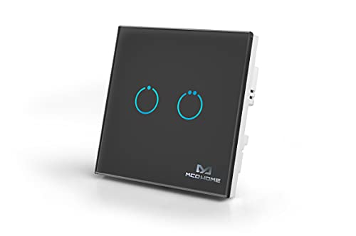 MCO Home Smart Touch Panel Schalter, Relaisschalter, 2 Kanäle, Schwarz, UK-Anschlussdose, MH-S312 von MCO Home