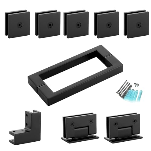 MCOCOD Duschtür-Hardware-Kit für rahmenlose Eckdusche, inklusive Scharniere, quadratische Zuggriffe, U-Klemmen und Verbinder, für 5/16-3/8-Zoll-Glas, Badewanne oder stehende Dusche, Mattschwarz von MCOCOD