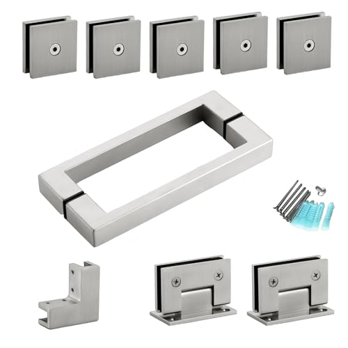 MCOCOD Duschtür-Hardware-Kit für rahmenlose Eckdusche, inklusive Scharniere, quadratische Zuggriffe, U-Klemmen und Verbinder, für 5/16-3/8-Zoll-Glas, Badewanne oder stehende Dusche, gebürstetes Nickel MCOCOD Duschtür-Hardware-Kit für rahmenlose Eckdusche, inklusive Scharniere, quadratische Zuggriffe, U-Klemmen und Verbinder, für 5/16-3/8-Zoll-Glas, Badewanne oder stehende Dusche, gebürstetes Nickel von MCOCOD