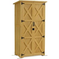 M MCombo Gartenschrank Holz, Gartenhaus Klein Wetterfest, Outdoor Gerätehaus Geräteschuppen, für Außenbereich Balkon Terrasse, 55×90×169cm, 0878D-F von MCOMBO