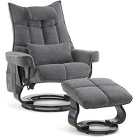 M MCombo Relaxsessel mit Hocker, Drehbare Fernsehsessel mit Liegefunktion, Moderner TV-Sessel Stuhl für Wohnzimmer, mit Kissen & Seitentasche, Stoff, von MCOMBO