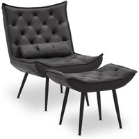 M Mcombo Sessel mit Hocker, Retro Vintage Lesesessel Loungesessel Stuhl Polstersessel, Kunstleder,4778MB (Dunkelgrau) von MCOMBO