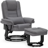 M Mcombo Relaxsessel mit Liegefunktion, Lesesessel, 360° Drehbarer Fernsehsessel, mit Hocker, mit Kissen & Seitentasche, 9099(Grau-Mikrofaser) von MCOMBO