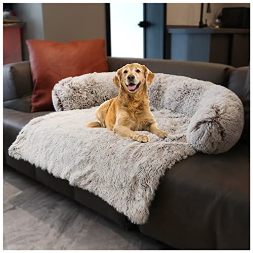 Hundedecke Waschbar, Hundebett Couch für Sofaschutz Hund und Kofferraumschutz, Plüsch Hundematte mit Reißverschluss, Wasserfeste Rutschfester Unterseite, für Grosse kleine Hunde (M, Beige) von MCPTSN