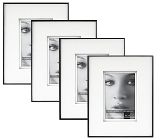 MCS Fineline Alum. Frame 8"x10" /4"x6" Mat, Black (4-pk) Rahmen mit Matte, schwarz, 8 x 10 in matted to 4 x 6 in von MCS