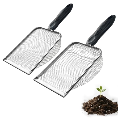 MCSDFN 2-in-1-Gartensieb-Set mit 2/2,8 mm Netz, Gartensieb und Schaufel, Sieb, Pflanzschaufel für Sand, Schmutz, Steinkompost, Edelstahl und ergonomischer Griff, 2 Stück von MCSDFN