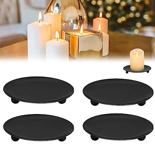 Kerzenhalter Stumpenkerzen 10cm, Kerzenleuchter Schwarz Metall Kerzenuntersetzer Rund Eisen Kerzenständer Stabkerzen Retro 4er Set für Tisch Deko Spa Abendessen Party Weihnachten Hochzeit Adventskranz von MCSQK