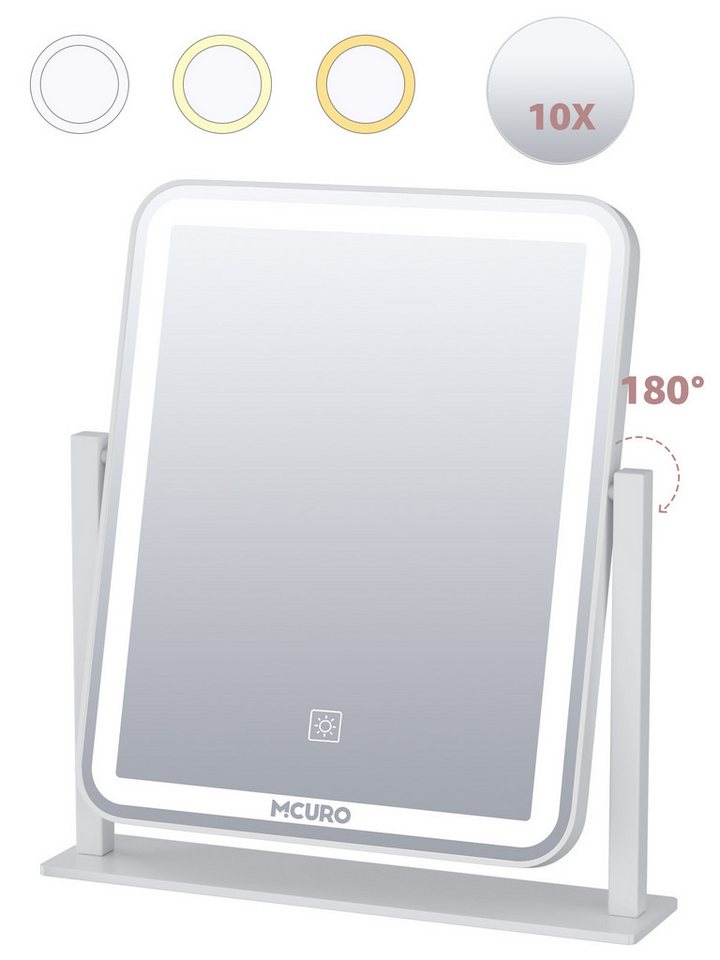 MCURO Kosmetikspiegel LED Schminkspiegel 10X Vergrößerung mit beleuchtung, wiederaufladbar Tischspiegel, Höhenverstellbar Makeup Spiegel 360° von MCURO