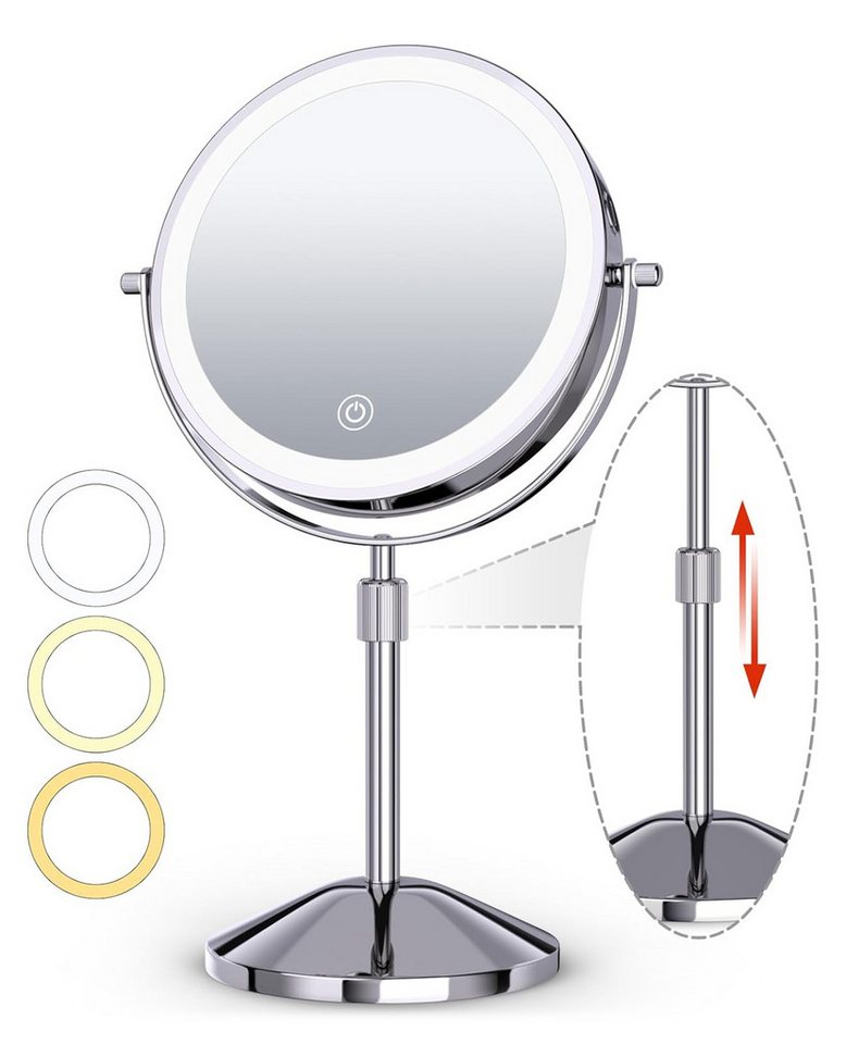 KNKA Rasierspiegel Lighted Makeup Mirror,1500mAh, 10X Vergrößerung,8-Zoll Spiegel, Höhenverstellbar Kosmetikspiegel Stabiles,360°-Drehung, für Badezimmer von KNKA