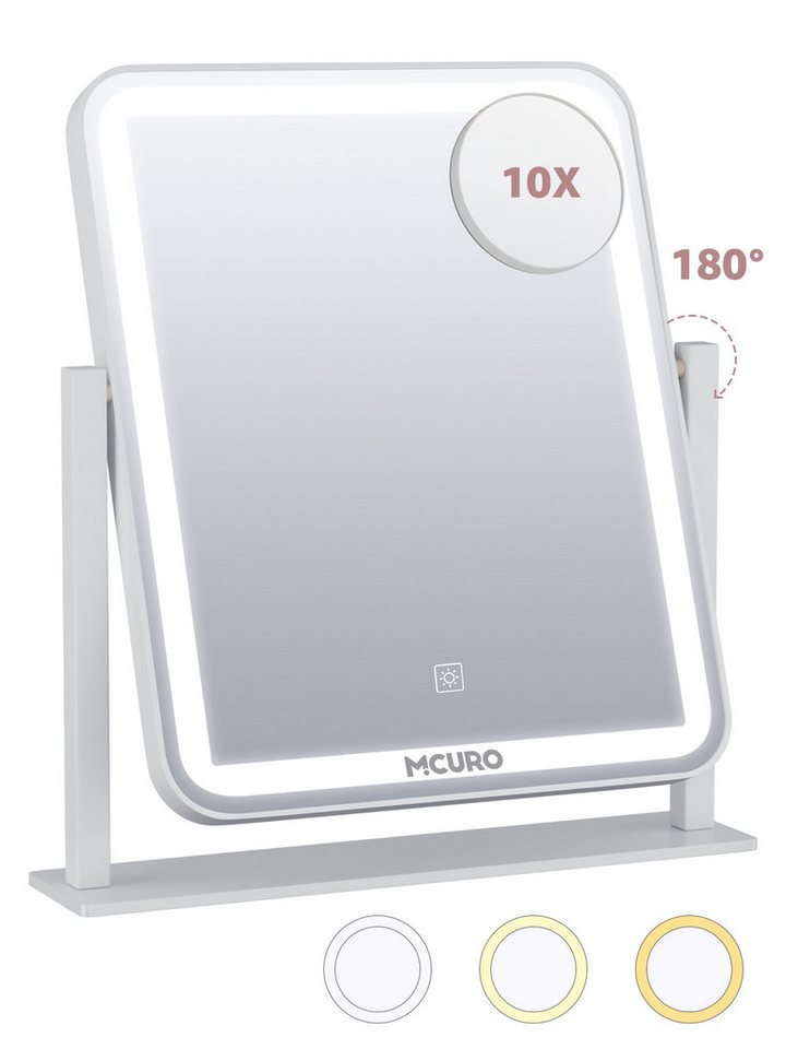 MCURO Kosmetikspiegel Schminkspiegel 3 Lichtfarben-Modi,180° Drehbar von MCURO
