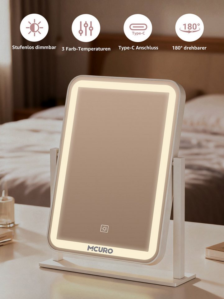 MCURO LED-Lichtspiegel Kosmetikspiegel mit beleuchtung,1500mAh,1/10 Vergrößerung von MCURO
