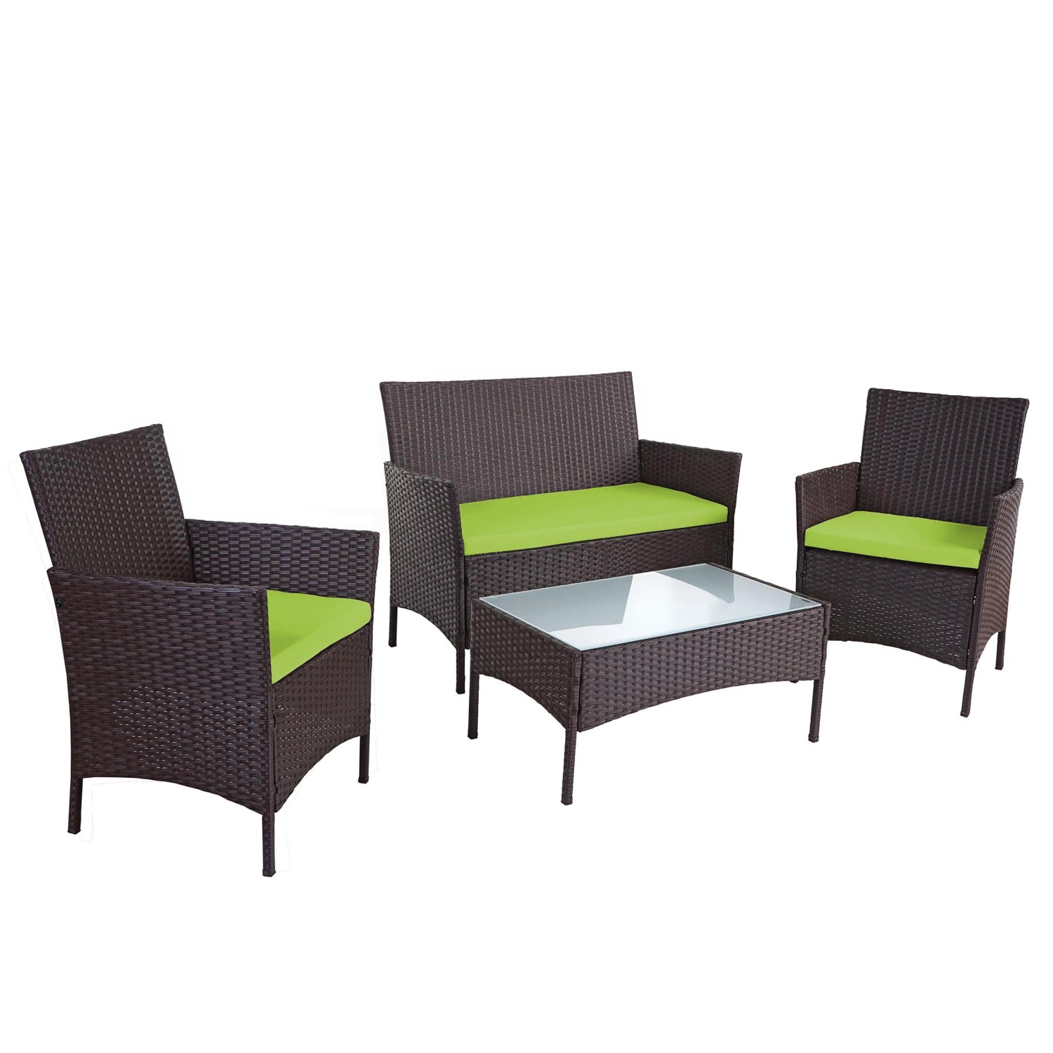 MCW 2-1-1 Poly-Rattan Garten-Garnitur Hamar Braun-meliert Kissen Grün von MCW