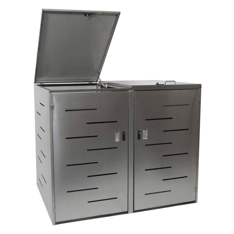 MCW 2er-/4er-Mülltonnenverkleidung E83 Edelstahl 50kg 116x141x98cm Silber MCW 2er-/4er-Mülltonnenverkleidung E83 Edelstahl 50kg 116x141x98cm Silber von MCW