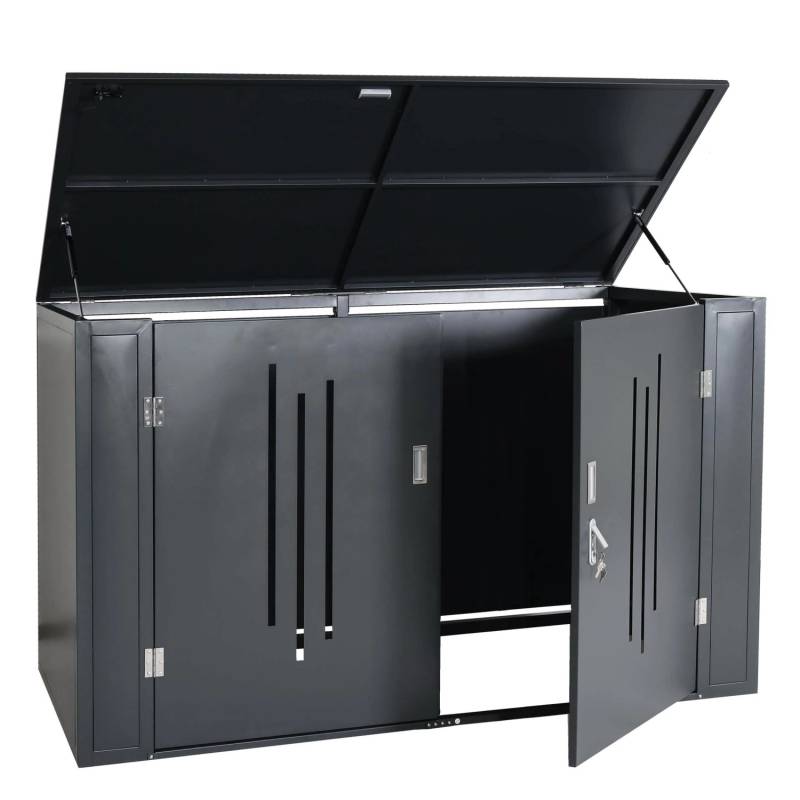 MCW 2er-Fahrradgarage K64 Fahrradbox Gerätehaus Fahrradunterstand mit Deckel Abschließbar Metall 121x202x100cm von MCW
