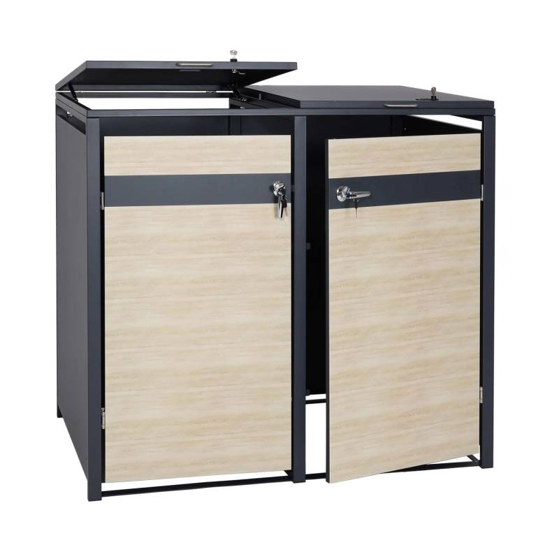 MCW 2er Mülltonnenverkleidung J82 Buche-Holzoptik Hellbraun 117x132x80cm von MCW
