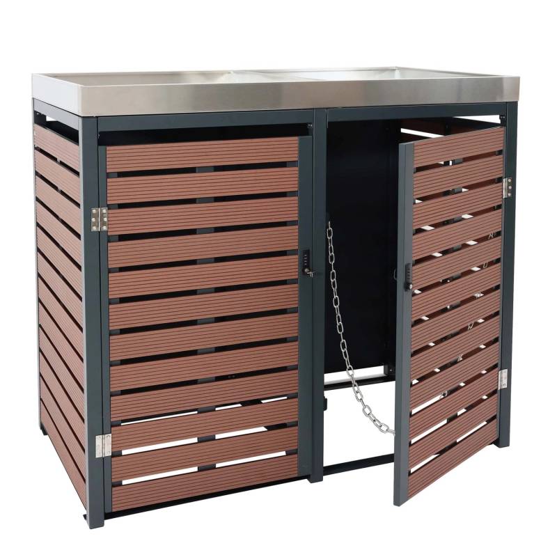 MCW 2er Mülltonnenverkleidung K14 Walnuss-Holzoptik 124x134x84cm von MCW