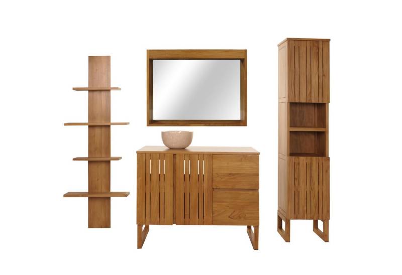 MCW Badmöbel-Set MCW-M72-S, (Set, 5-St., 5er), Wandregal und Spiegel mit Aufhängevorrichtung, Waschbecken aus Marmor von MCW