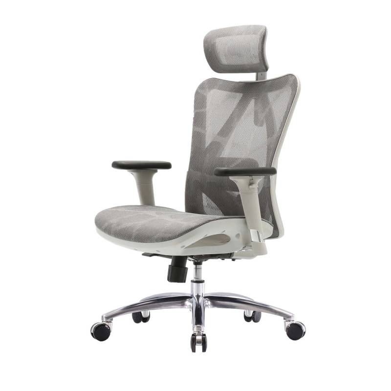 MCW Bürostuhl J87 Schreibtischstuhl Ergonomisch Verstellbare Armlehne 150kg Belastbar Bezug Grau Gestell Weiß von MCW