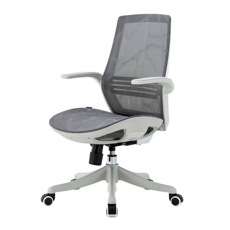 MCW Bürostuhl J91 Schreibtischstuhl Ergonomische S-förmige Rückenlehne Taillenstütze Hochklappbare Armlehne Grau von MCW