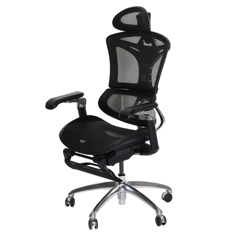 MCW Bürostuhl J93b Schreibtischstuhl Drehstuhl Ergonomisch Lordosenstütze Fußstütze 3D-verstellbare Armlehnen Schwarz von MCW