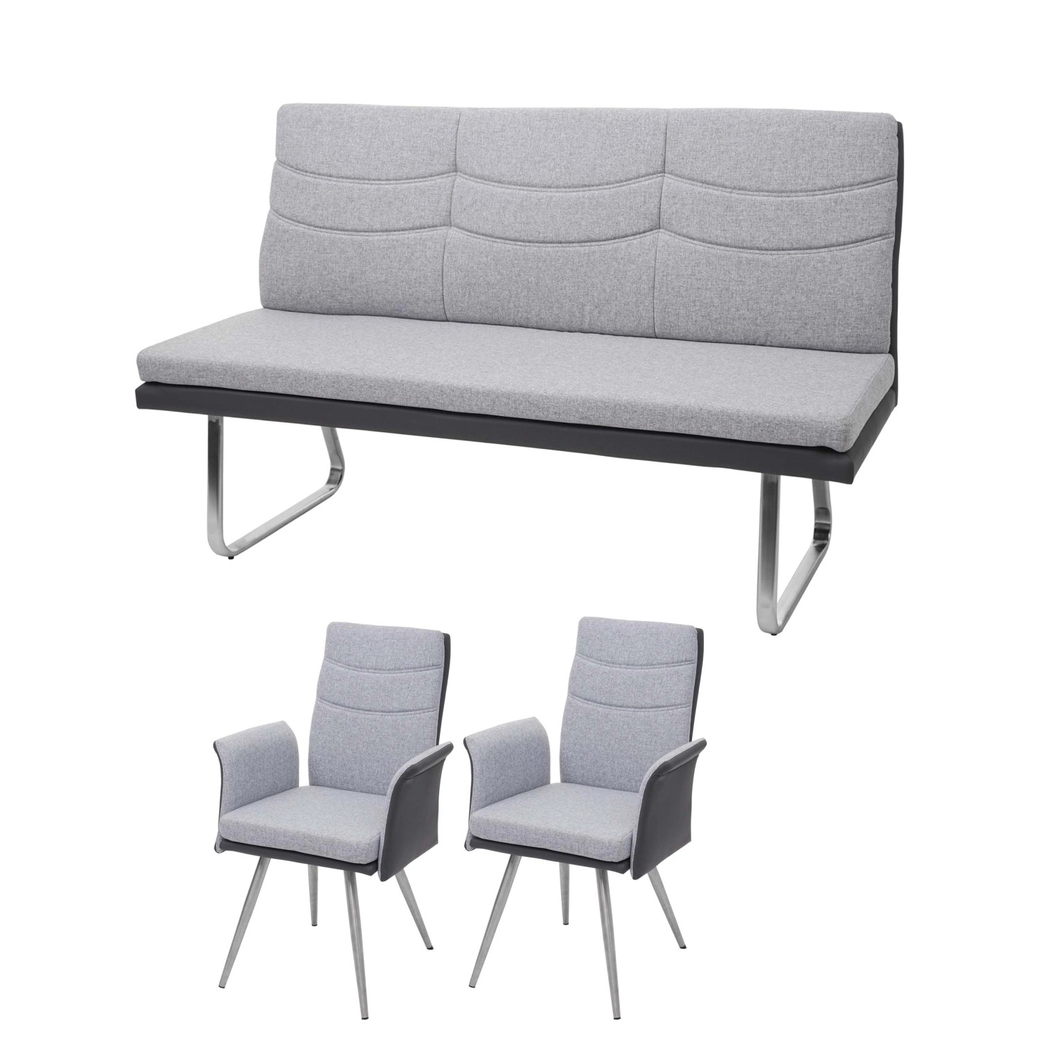 MCW Esszimmer-Set G54 3-teilig Grau Bank 160cm von MCW