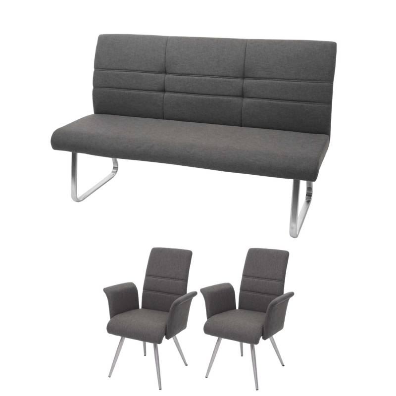 MCW Esszimmer-Set G55 Bank Küchenstuhl Stuhl+Armlehne Grau-Braun Bank 180cm von MCW