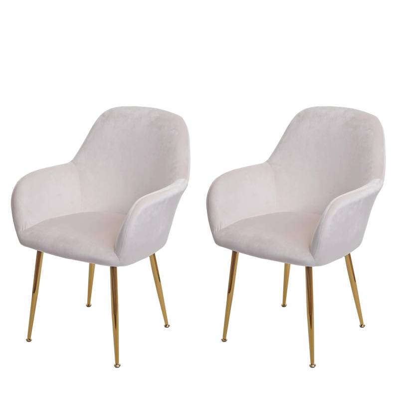MCW Esszimmerstuhl F18 2er-Set Samt Creme-Weiß Goldene Beine von MCW