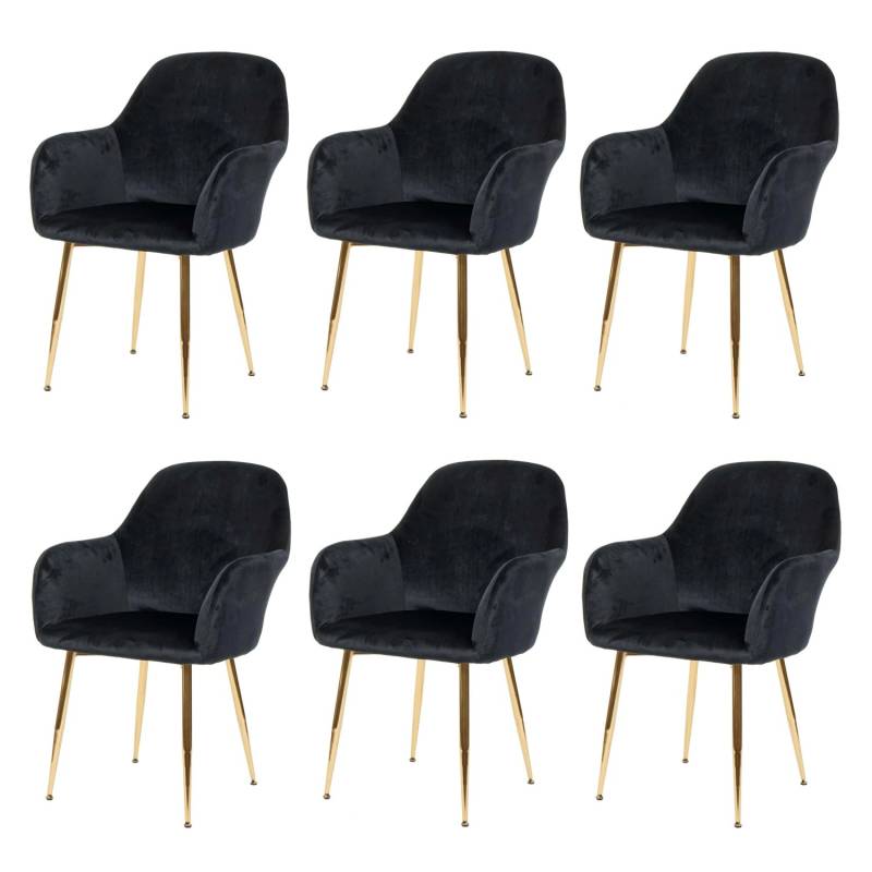 MCW Esszimmerstuhl F18 6er-Set Samt Schwarz Goldene Beine von MCW