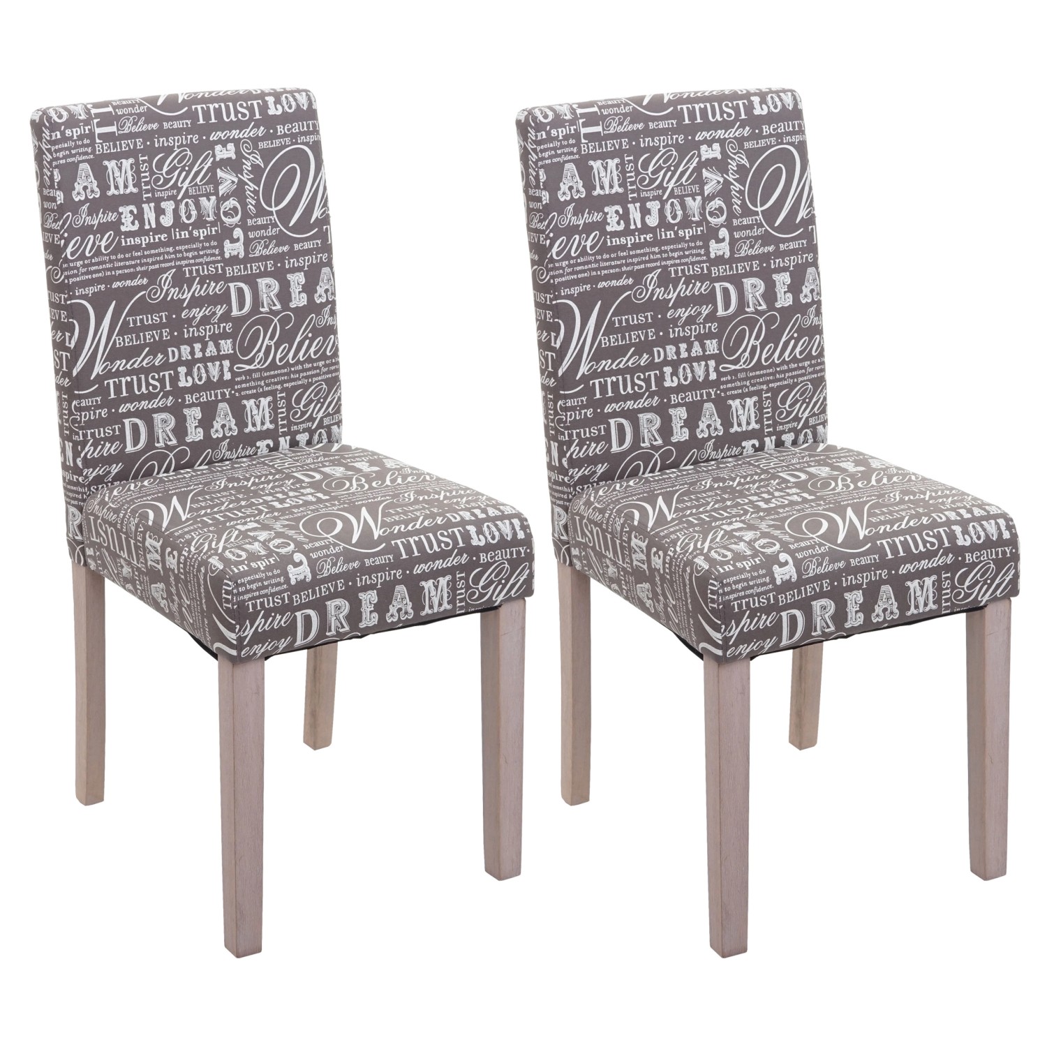 MCW Esszimmerstuhl Littau Schrift 2er-Set Textil mit Schriftzug Grau Beine Struktur - Eiche MCW Esszimmerstuhl Littau Schrift 2er-Set Textil mit Schriftzug Grau Beine Struktur - Eiche von MCW