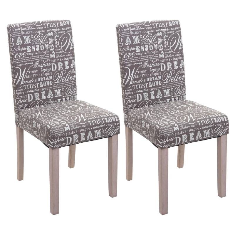 MCW Esszimmerstuhl Littau Schrift 2er-Set Textil mit Schriftzug Grau Beine Struktur - Eiche von MCW