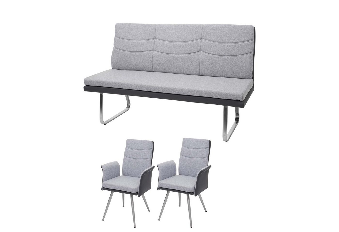 MCW Esszimmerstuhl MCW-G54-3 (Stühle mit Armlehne, 2 St), 2er-Set, inklusive 3-Sitzer Bank, mit Ziernaht, mit Bodenschoner von MCW