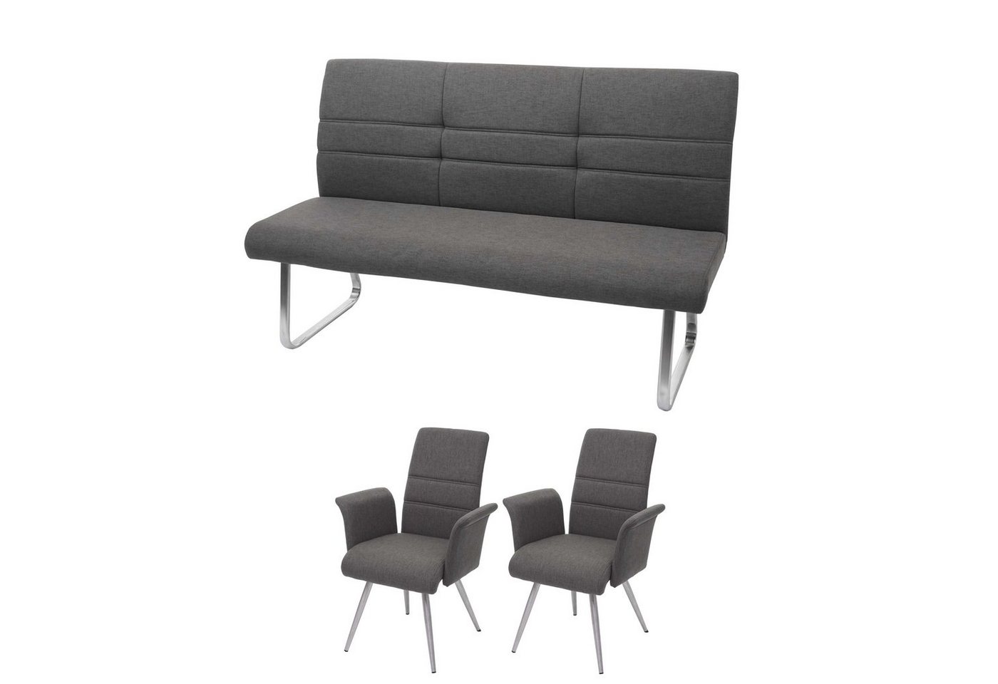 MCW Esszimmerstuhl MCW-G55-4 (Stühle mit Armlehne, 2 St), 2er-Set, inklusive 3-Sitzer Bank, mit Ziernaht, mit Fußbodenschoner von MCW
