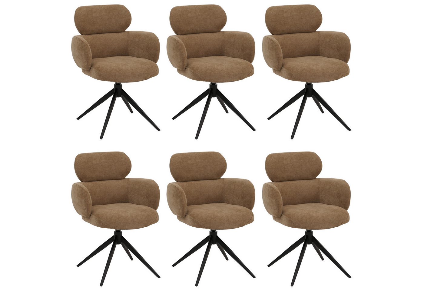 MCW Esszimmerstuhl MCW-O77-6 (Set, 6 St), Um 360° drehbar, Moderner Chenille Stoffbezug, Mit Fußbodenschonern von MCW