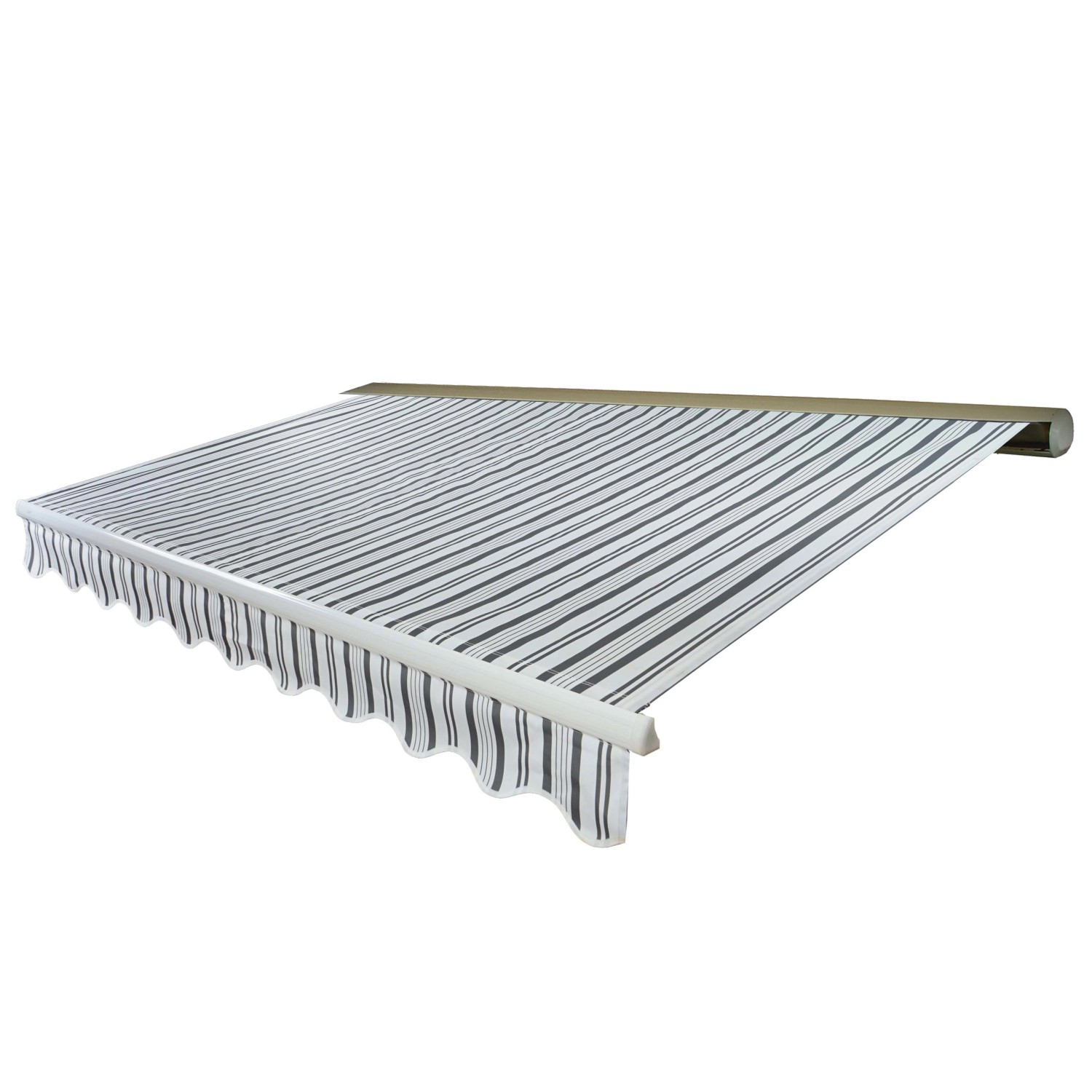 MCW Kassetten-Markise H122 mit Volant 4x3m Polyester Grau/Weiß MCW Kassetten-Markise H122 mit Volant 4x3m Polyester Grau/Weiß von MCW