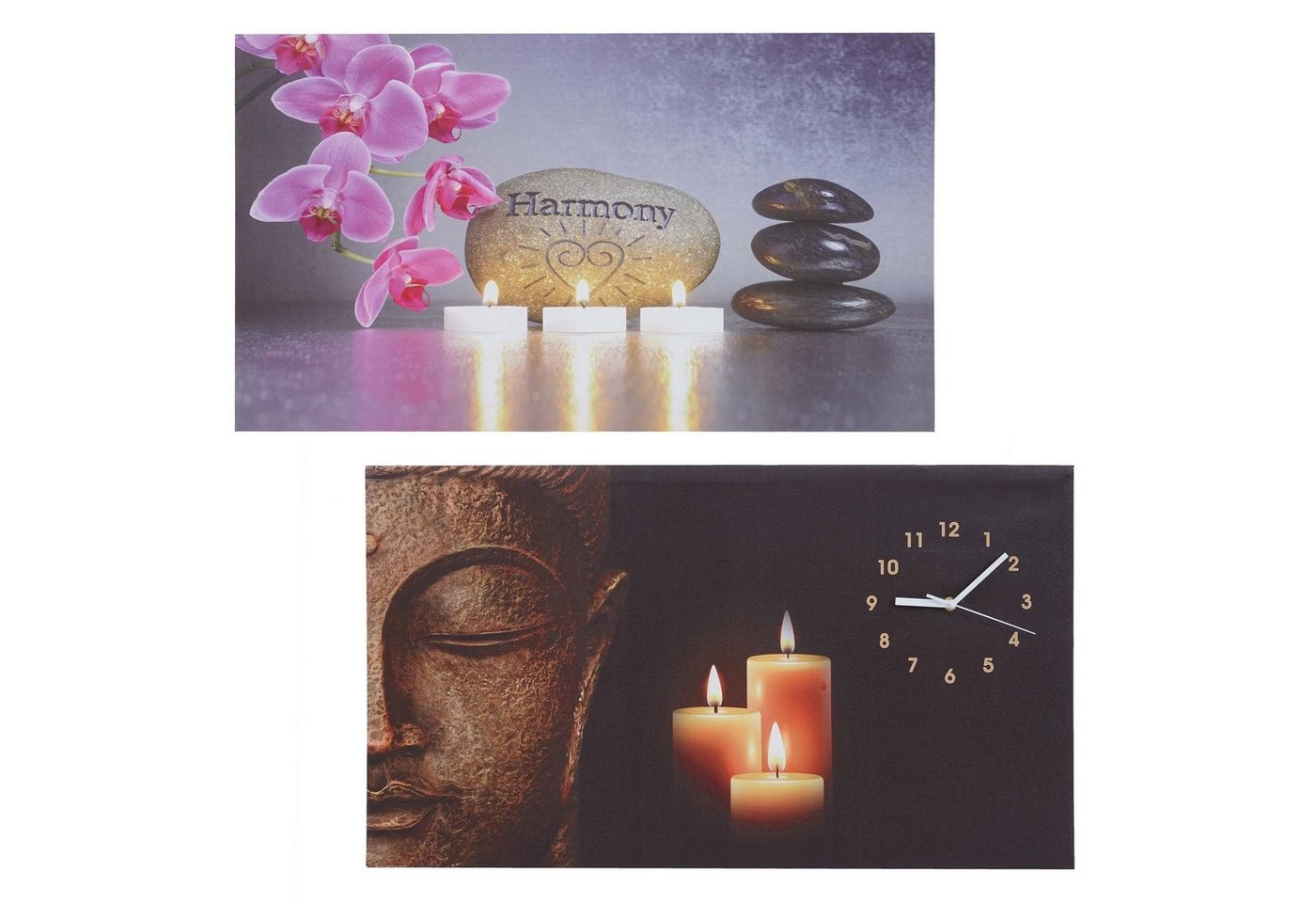 MCW LED-Bild LED-Bild-B, Buddha/Harmony (2er-Set), 2er-Set, Schöner Leuchteffekt, mit Timer, Batteriebetrieben von MCW