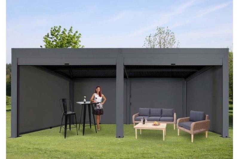 MCW Pergola Pergola 6x3m Lamellendach Pavillon Seitenwände Lamellen Alu 10x10cm von MCW