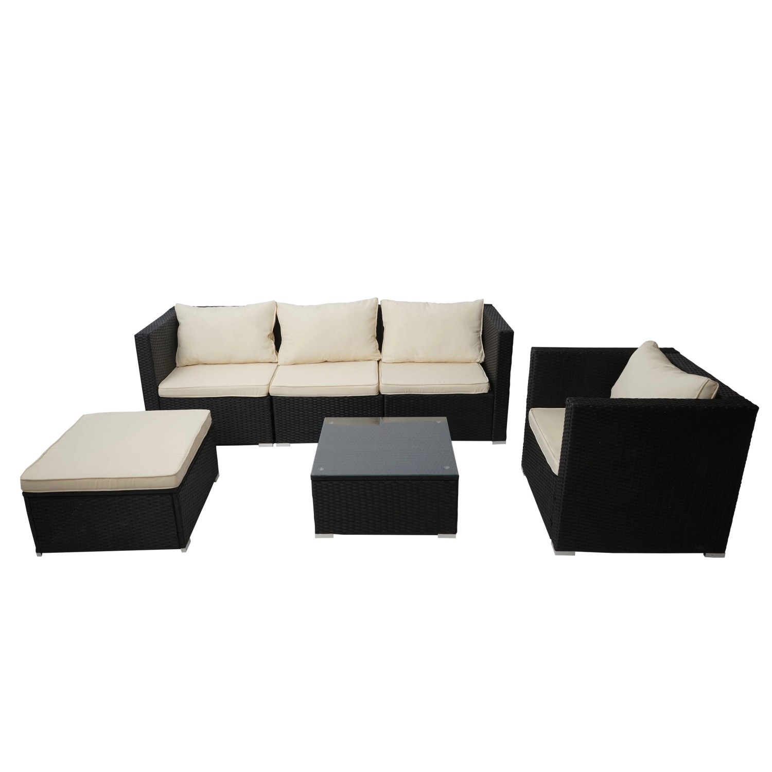 MCW Poly-Rattan-Garnitur Busto Schwarz Kissen Creme von MCW