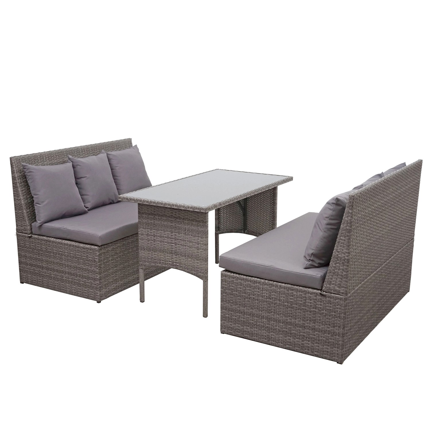 MCW Poly-Rattan Garnitur G16 2x2er Sofa Tisch Grau Kissen Dunkelgrau von MCW