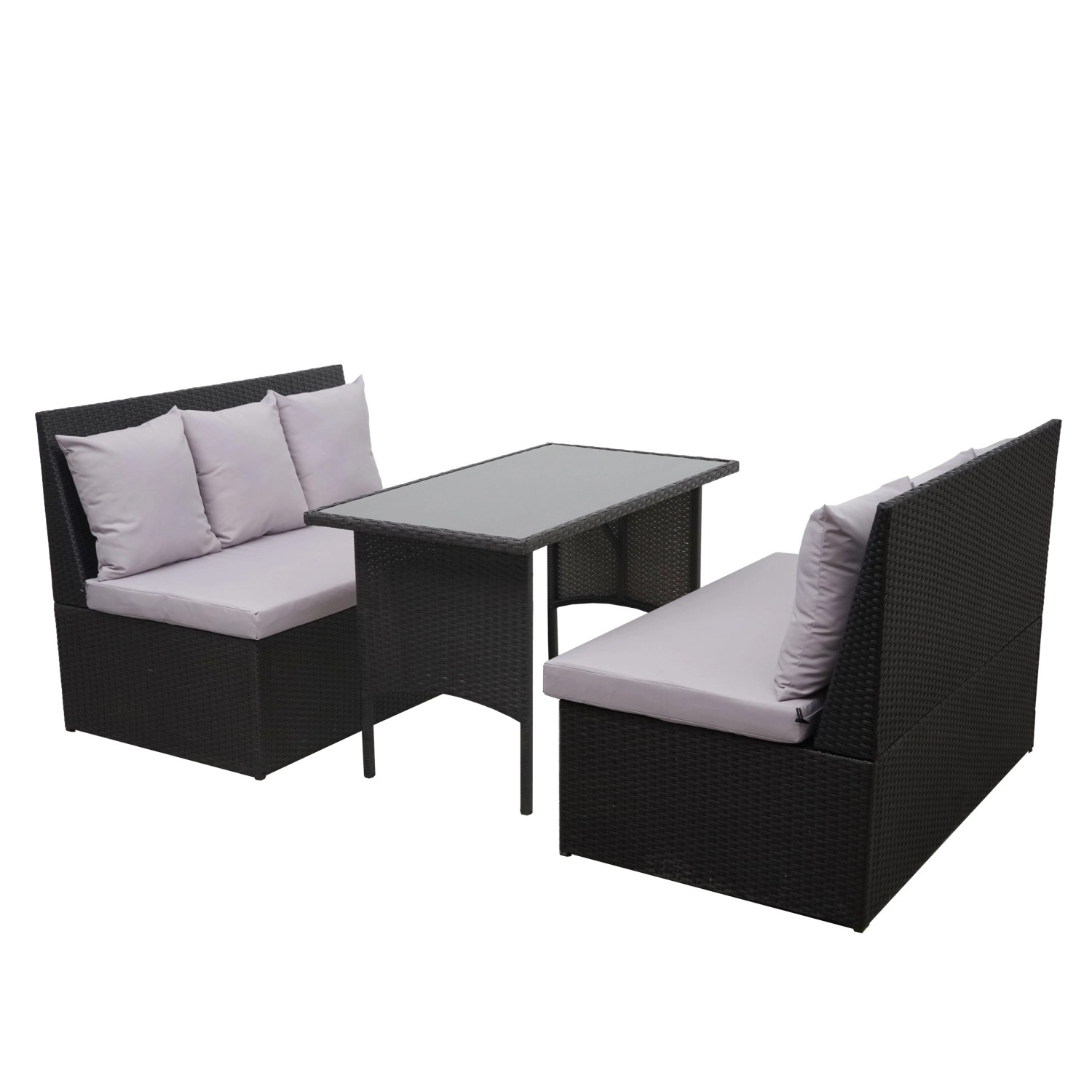 MCW Poly-Rattan Garnitur G16 2x2er Sofa Tisch Schwarz Kissen Hellgrau von MCW