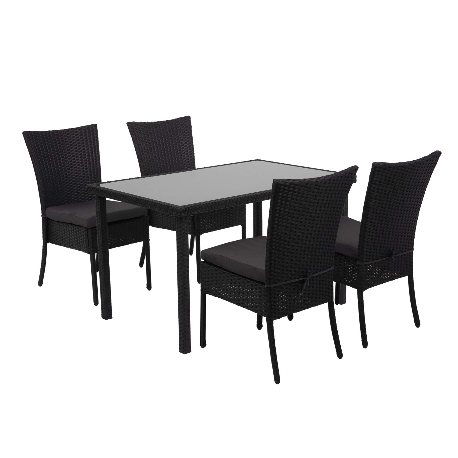 MCW Poly-Rattan Garnitur G19 5-teilig Schwarz Kissen Dunkelgrau von MCW